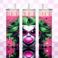 Hot Pink Beetlejuice Tumbler, Goth Punk 20oz Skinny Tumbler, Creepy Cute Horror Movie Fan Gift, Neon Green Hair - Thumbnail 2