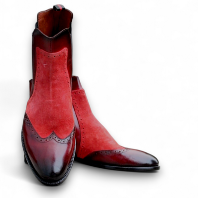 Crafted leather classic burgundy patina red suede leather chelsea boot - Thumbnail 1