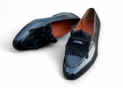 Crafted Leather Handmade Black Calf Fringes Loafers Moccasin Formal Shoes