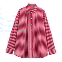Fashionable and casual loose lapel striped poplin shirt - Thumbnail 1