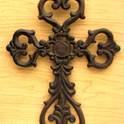 Medium cast iron scroll cross set of 12 – rustic fleur-de-lis wall crosses with hangers | limited time sale