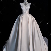 Sexy Sleeveless Satin A line Ball Wedding Dresses with Train - Thumbnail 5