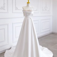 Ivory Strapless Beading with Belt Satin Wedding Dress  - Thumbnail 2