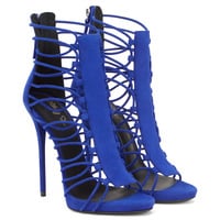 Open heel zipper thin strap high heel women's handmade sandals 2 colors - Thumbnail 1
