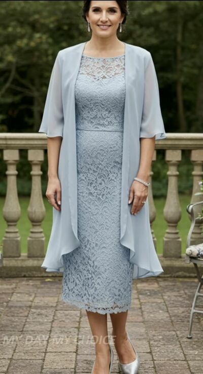 Light Blue A Line Plus Size Tea-length with Jacket Mother Of Bride /Groom Dresses Evening Formal Gown