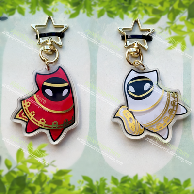 Red + white cloaked traveler charms