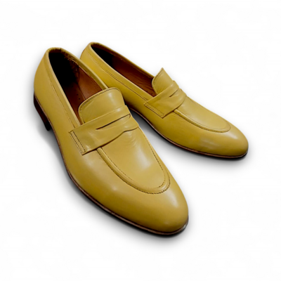 Crafted leather yellow moccasin loafer slip on dress shoes
