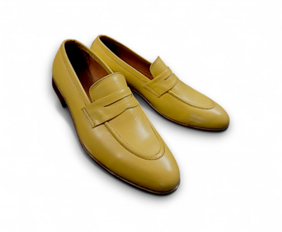 Crafted Leather Yellow Moccasin Loafer Slip on Dress Shoes 