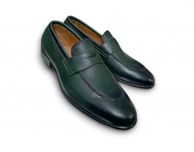 Crafted Leather Green Leather Moccasin Loafer Slip on Dress Shoes 