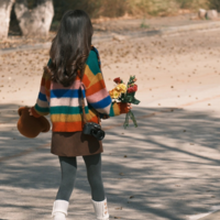 V-neck Rainbow Stripe Pullover Knit Sweater - Thumbnail 1