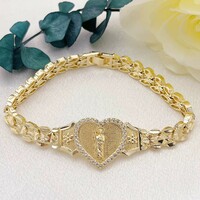 ✨💛 Sacred Elegance: Two-Tone Stainless Steel Virgin Mary Heart Bracelet 💛✨ - Thumbnail 4