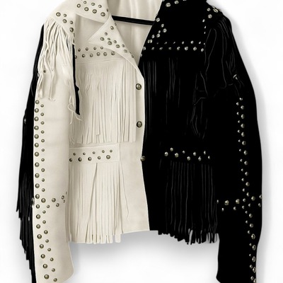 Crafted leather new men's motorcycle genuine black white suede leather studded bomber slim fit biker jacket