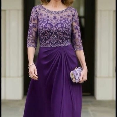 Simple puple chiffon a line lace half sleeve mother of bride /groom dresses evening formal gown