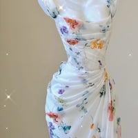 Sexy Mermaid Straps Chiffon Floral Evening Gowns Long Prom Dresses - Thumbnail 4