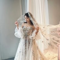 Exquisite 3D Flower Embroidery Wedding Dress, Strapless Silky Tulle Pleated Bridal Gowns, Sweep Train Wedding Dress - Thumbnail 4