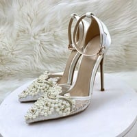 12CM pointed toe rhinestone lace buckle sandals for women - Thumbnail 3
