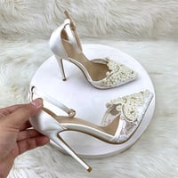 12CM pointed toe rhinestone lace buckle sandals for women - Thumbnail 5