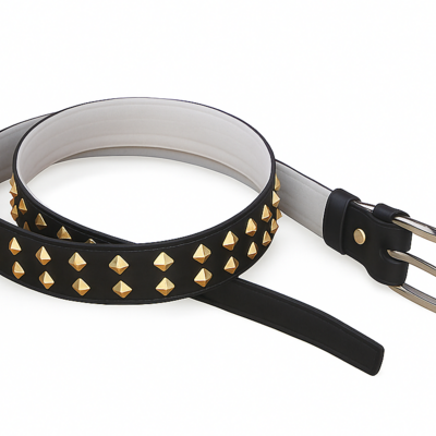 Pyramid studded belt design with golden studs for men handmade