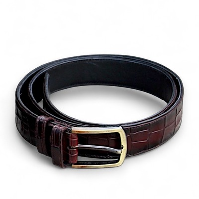 Dark brown crocodile/alligator leather belt for men