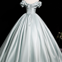 Green Satin Long A-Line Prom Party Dress - Thumbnail 3