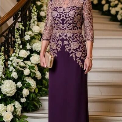 Purple sheath lace appliques mother of bride/groom dress evening formal gowns 