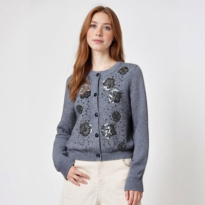 Street fashion casual beaded knitted cardigan jacket