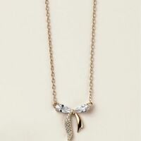 Sterling Silver Golden Bow CZ Necklace - Thumbnail 1