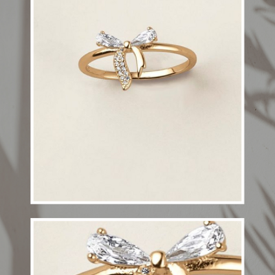 Sterling silver golden bow cz ring
