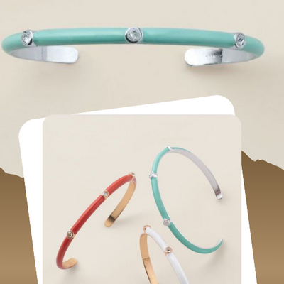 Sleek enamel cz cuff bracelet set - final sale - Thumbnail 1