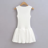 Casual sexy square neck collarbone exposed puffy vest dress - Thumbnail 1