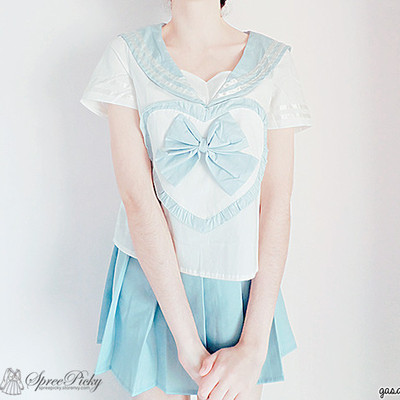  {free ship}sailor school look heart bow t-shirt top only sp130068 