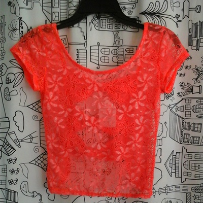 Stretch lace neon colored crop top