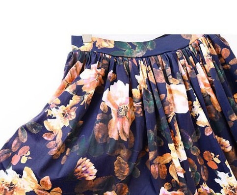 Floral Print Pleated Flared Mini A-line Short Skirt