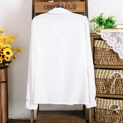 Sweet bowknot dolls long-sleeved chiffon blouse