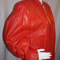 Vintage Red Leather Blazer, Size 1X - Thumbnail 2