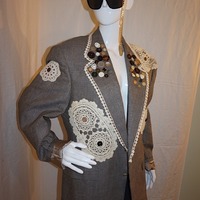 Vintage Sliver Thimble Cream Button Blazer, Size L - Thumbnail 1