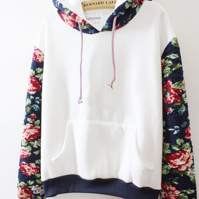 Harajuku retro solid color flowers sleeve hoodie