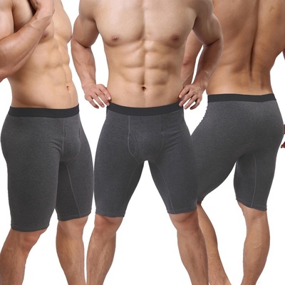 Gray color men's sexy underwear cotton breathable long boxers underpants
