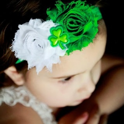 Girls st. patrick's day headband, baby girls st. patty's day shabby chic shamrock headband, green headband