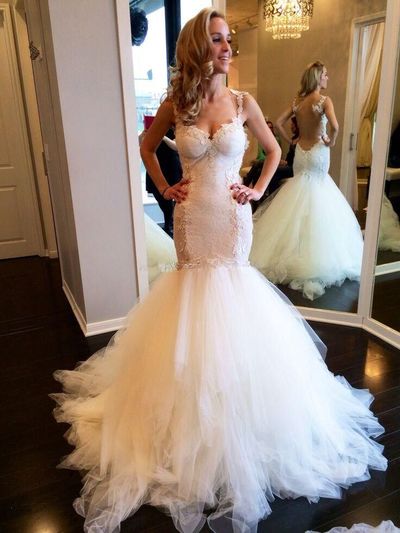 WD14 Mermaid Lace Charming Wedding Dresses,Long Wedding Dress Custom Made Wedding Gown,