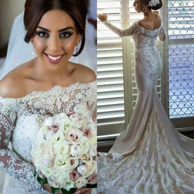 Wd15 mermaid lace long sleeve wedding dresses,long wedding dress custom made wedding gown,