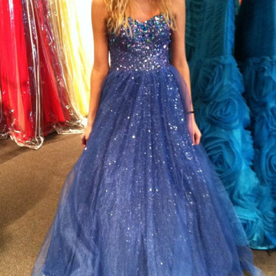 Sweetheart neck a-line tulle prom dresses crystals floor length women dresses - Thumbnail 3