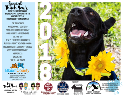Pets Around Blount County: 2018 Calendar