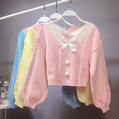 New macarons umbilical twist sweet sweater