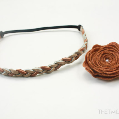 Hand-braided leather headband w/medium flora rose clip