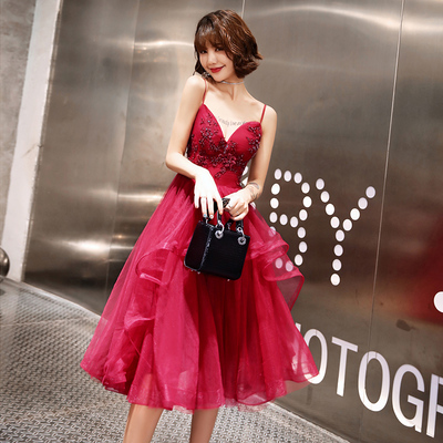 Burgundy tulle lace short prom dress, homecoming dress