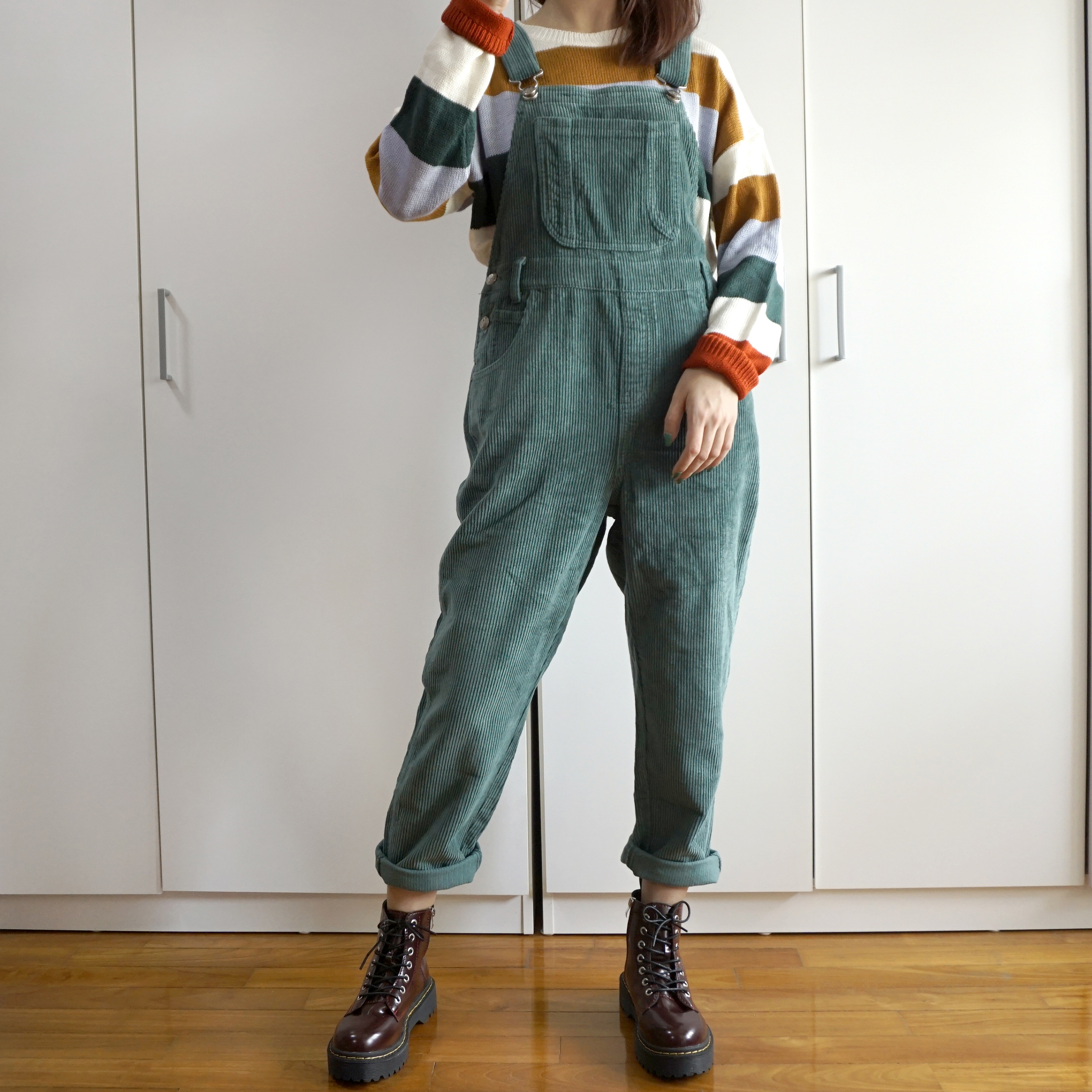Green corduroy overalls Clearance