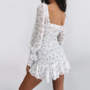 Vintage Flounced Floral Long Sleeve Chiffon Dress-1