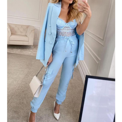Solid color breasted long sleeve suit sets