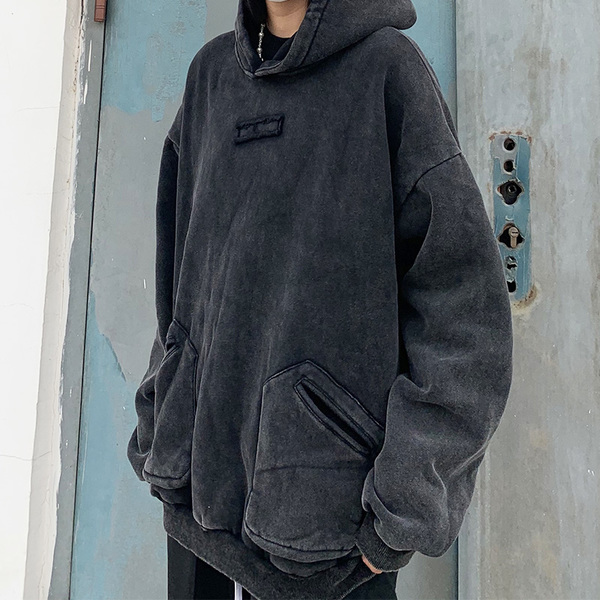 Free Shipping-DARK GREY ACID WASH HOODIE